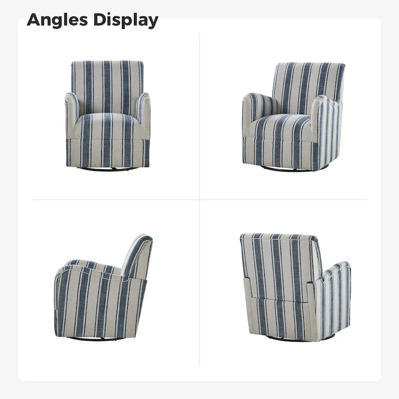 Pancy - Fauteuil pivotant traditionnel à motif rayé jacobéen, lot de 2 par HULALA HOME