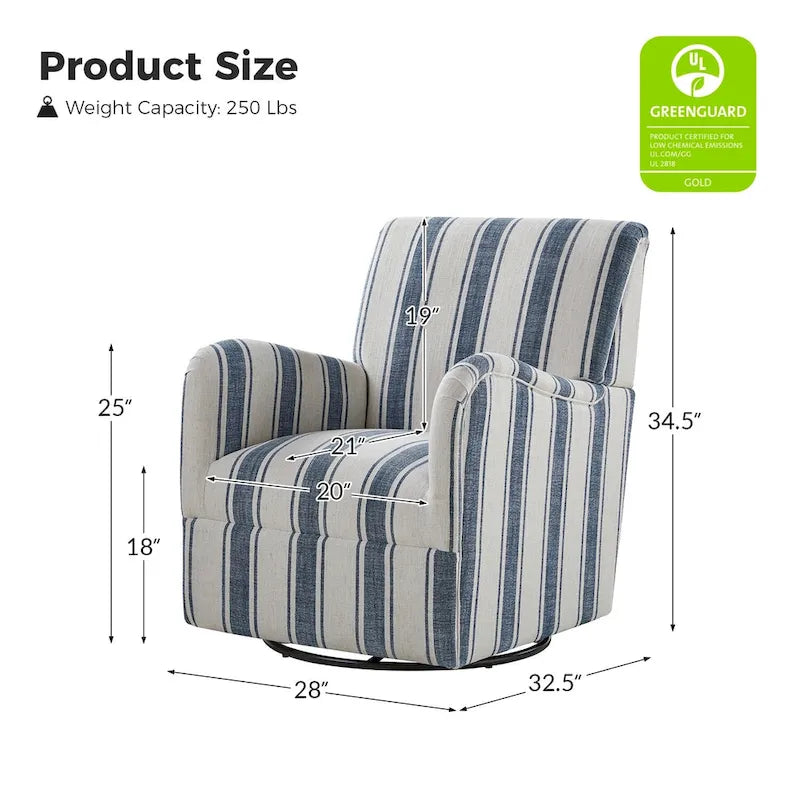 Fauteuil pivotant traditionnel Pancy avec motif à rayures Jacobean, ensemble de 2, par HULALA HOME
