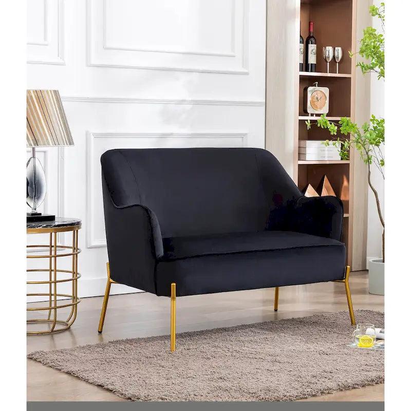 Porthos Home Kyler Canapé deux places, Revêtement en velours, Pieds en chrome doré