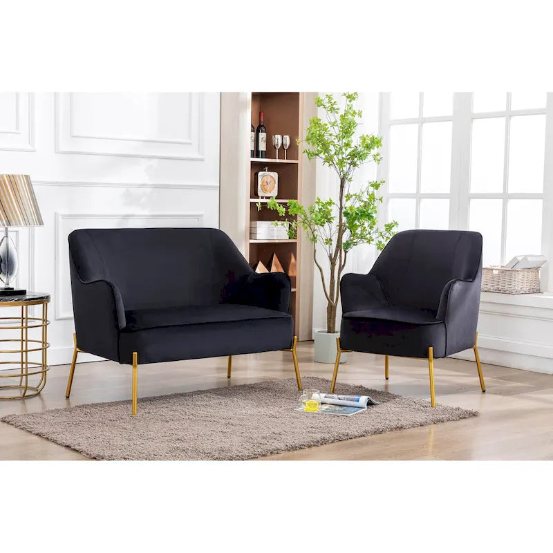 Porthos Home Kyler Canapé deux places, Revêtement en velours, Pieds en chrome doré