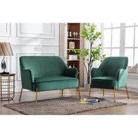 Porthos Home Kyler Canapé deux places, Revêtement en velours, Pieds en chrome doré