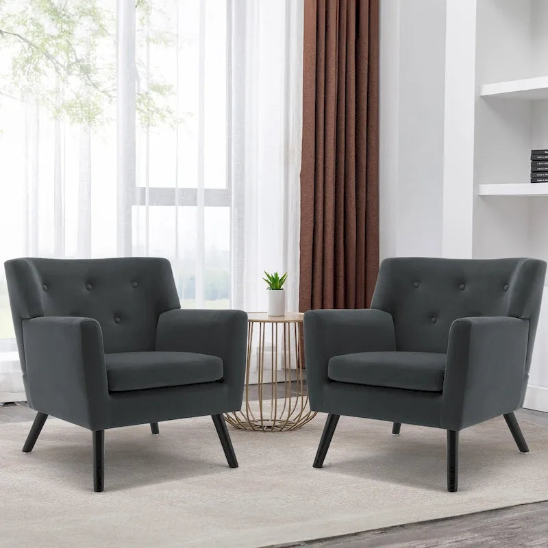 Fauteuil en velours capitonné, lot de 2 - 30,71 H x 28,35 L x 27,56 P