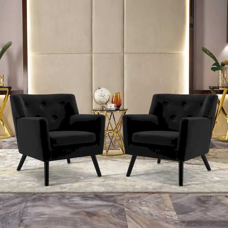 Fauteuil en velours capitonné, lot de 2 - 30,71 H x 28,35 L x 27,56 P