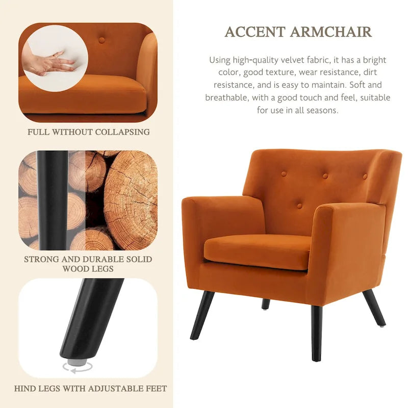Fauteuil en velours capitonné, lot de 2 - 30,71 H x 28,35 L x 27,56 P