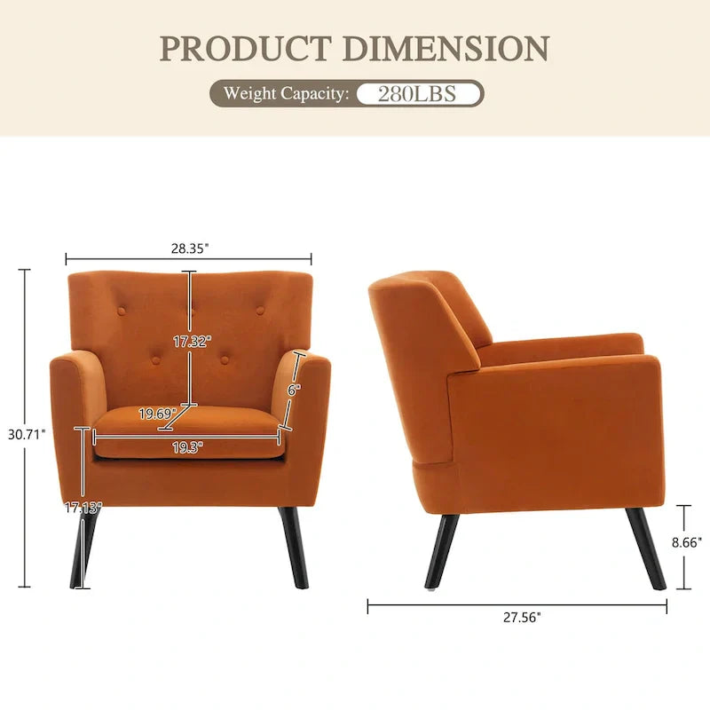 Fauteuil en velours capitonné, lot de 2 - 30,71 H x 28,35 L x 27,56 P