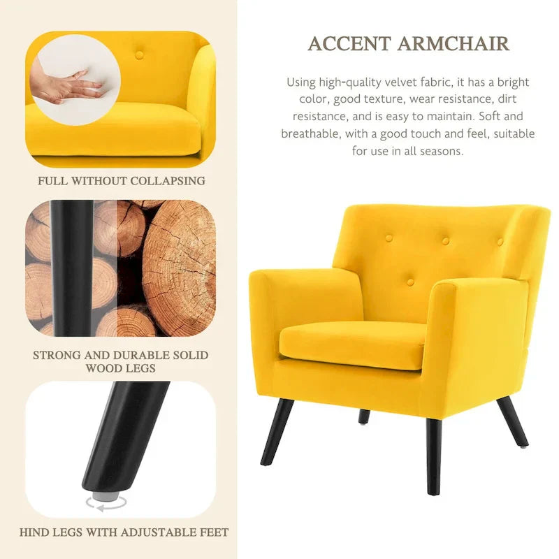 Fauteuil en velours capitonné, lot de 2 - 30,71 H x 28,35 L x 27,56 P