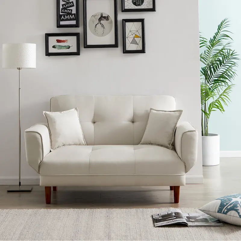 Canapé-lit multifonctionnel avec 2 oreillers en tissu beige