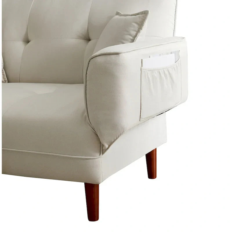 Canapé-lit multifonctionnel avec 2 oreillers en tissu beige