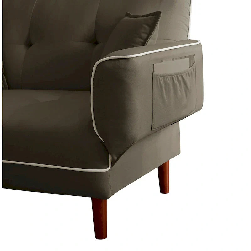 Canapé-lit multifonctionnel avec 2 oreillers en tissu beige
