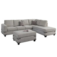 Poundex Ensemble de canapé sectionnel 3 pièces en tissu avec ottoman