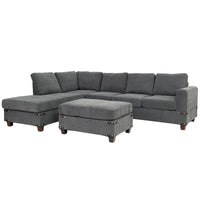 Poundex Ensemble de canapé sectionnel 3 pièces en tissu avec ottoman