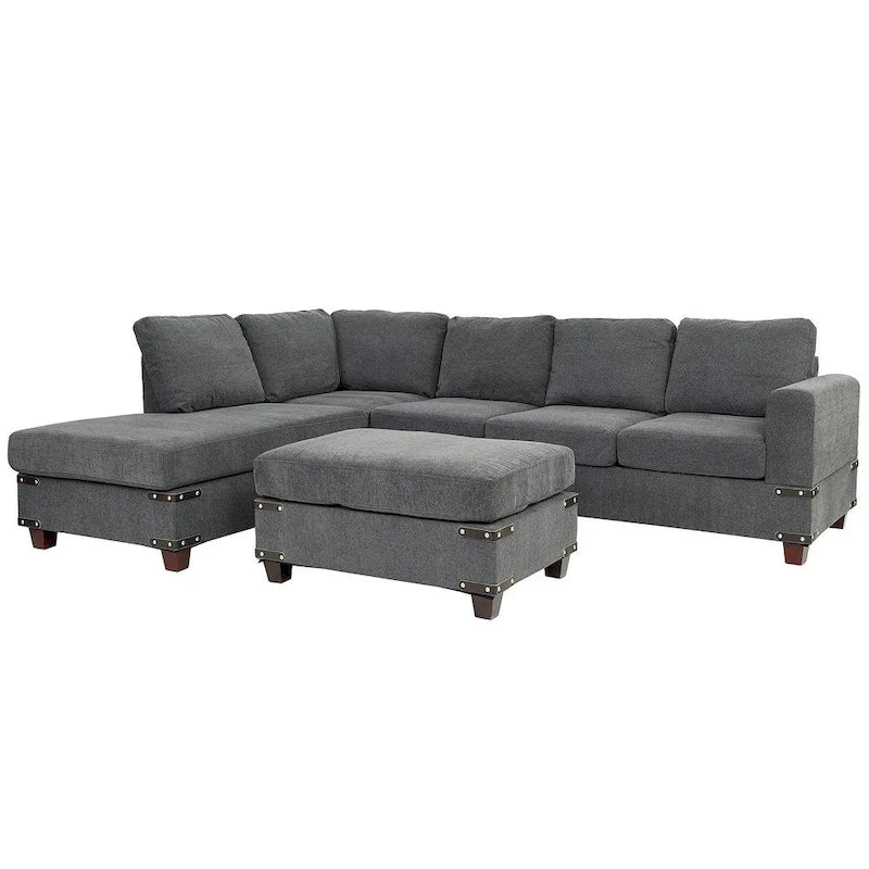 Poundex Ensemble de canapé sectionnel 3 pièces en tissu avec ottoman