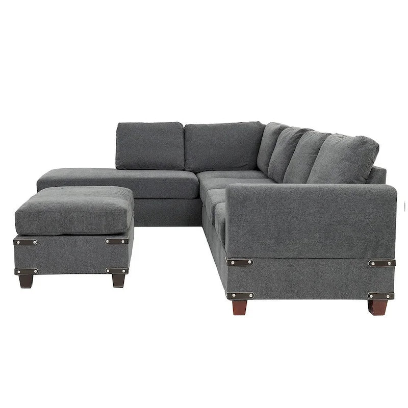 Poundex Ensemble de canapé sectionnel 3 pièces en tissu avec ottoman