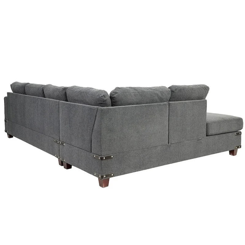 Poundex Ensemble de canapé sectionnel 3 pièces en tissu avec ottoman