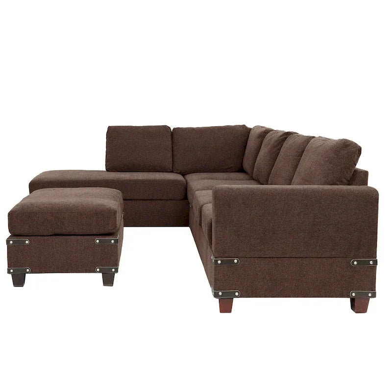 Poundex Ensemble de canapé sectionnel 3 pièces en tissu avec ottoman