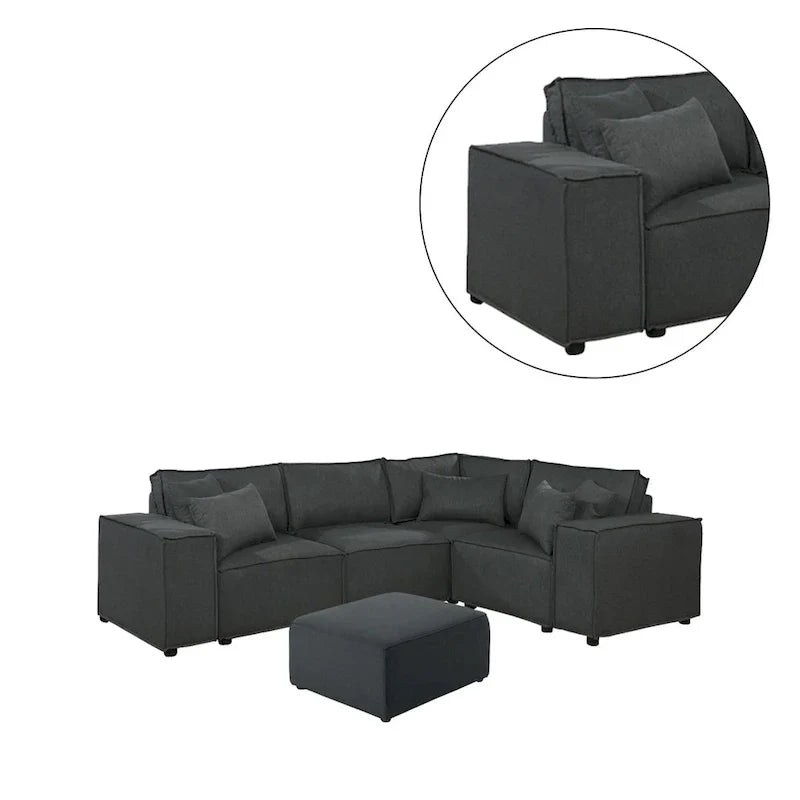Canapé sectionnel modulable avec ottoman