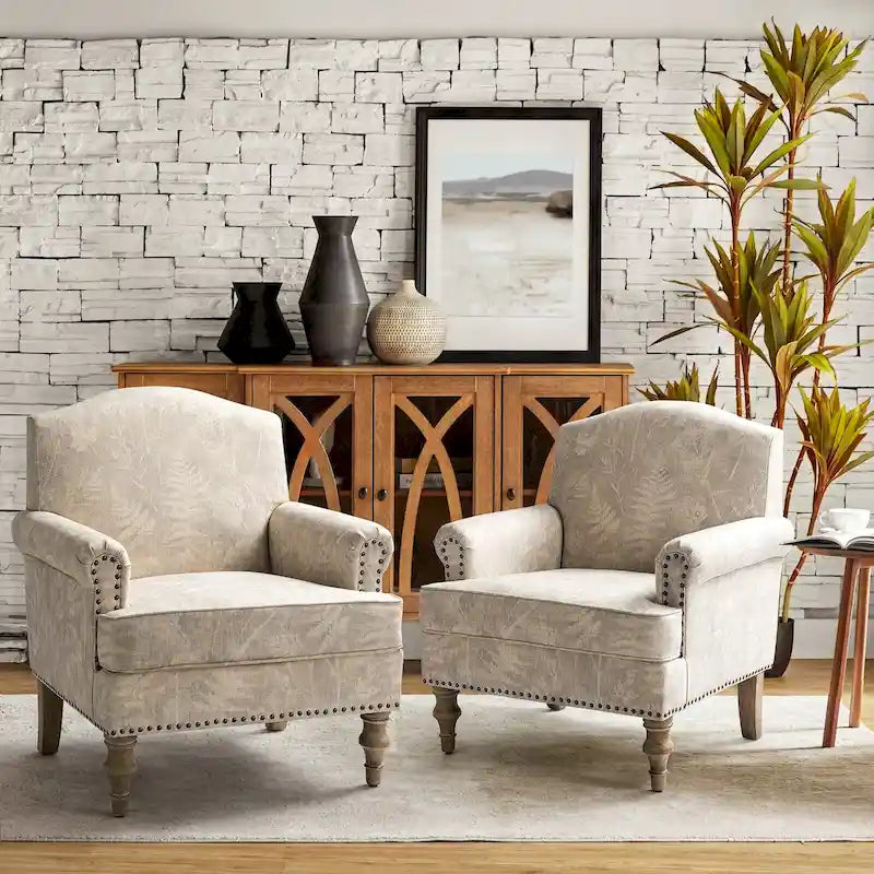 Fauteuil Yahweh Farmhouse avec têtes de clous et accoudoirs roulés par HULALA HOME (Lot de 2)