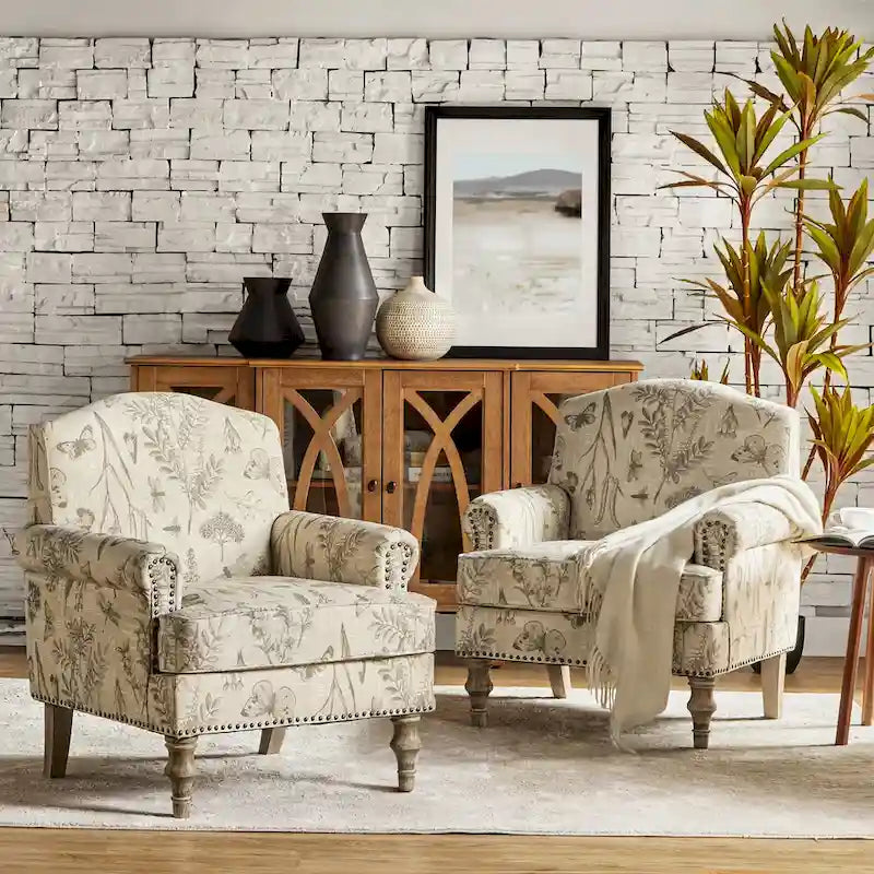Fauteuil Yahweh Farmhouse avec têtes de clous et accoudoirs roulés par HULALA HOME (Lot de 2)