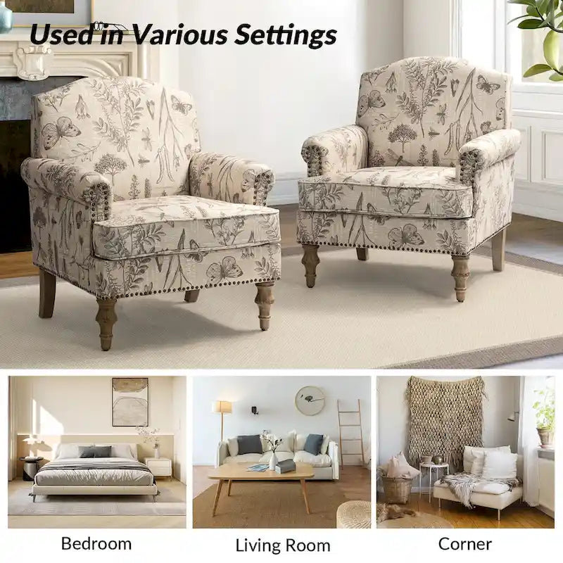 Fauteuil Yahweh Farmhouse avec têtes de clous et accoudoirs roulés par HULALA HOME (Lot de 2)