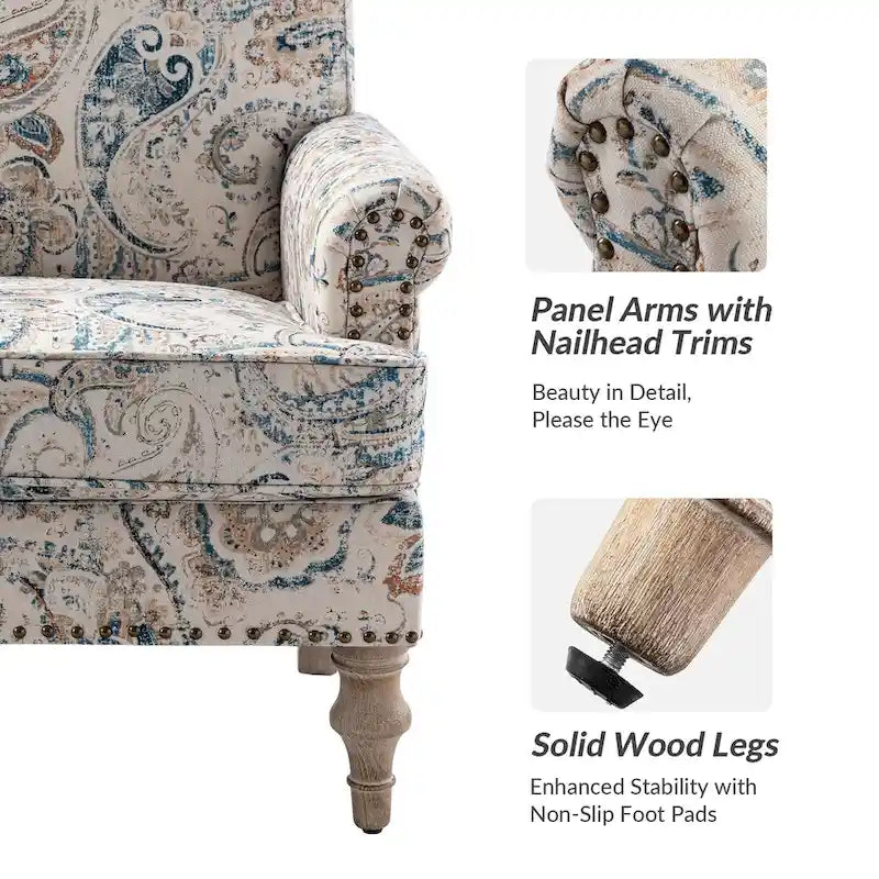 Fauteuil Yahweh Farmhouse avec têtes de clous et accoudoirs roulés par HULALA HOME (Lot de 2)