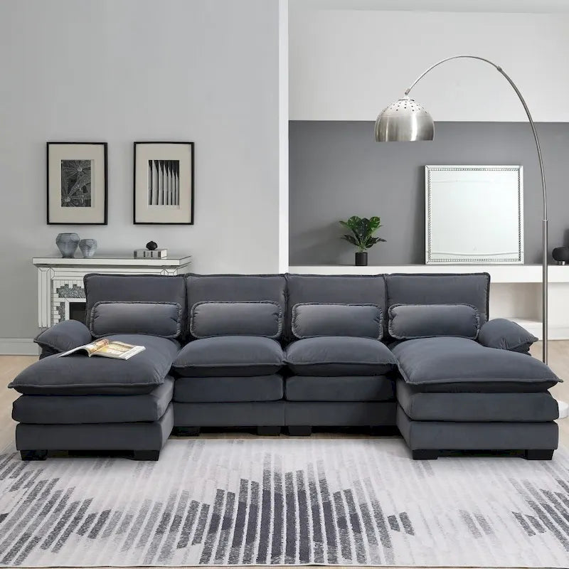 Canapé sectionnel moderne en forme de U avec coussins lombaires, canapé-lit avec méridienne