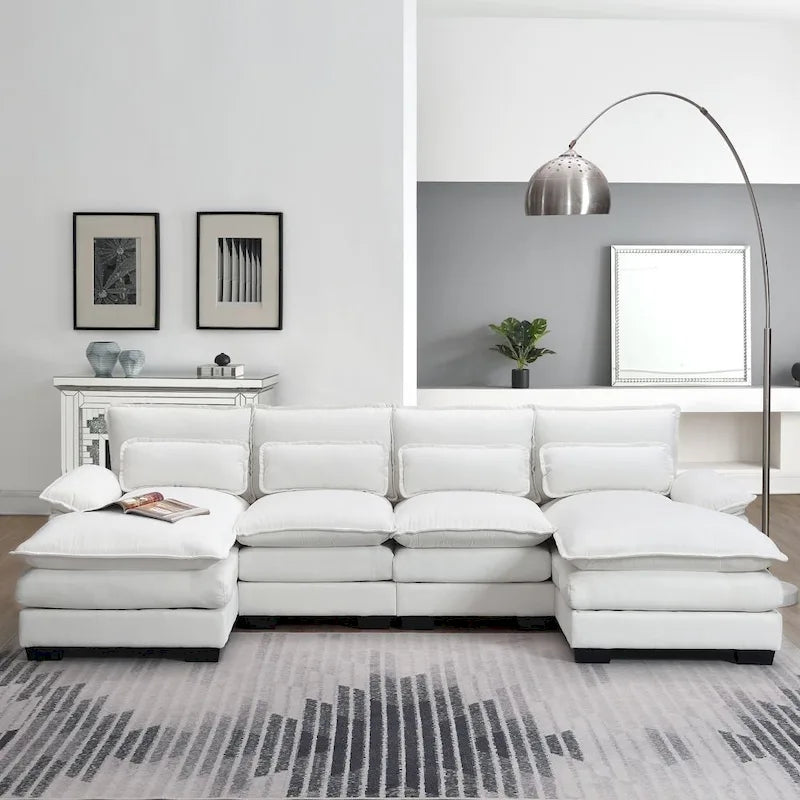 Canapé sectionnel moderne en forme de U avec coussins lombaires, canapé-lit avec méridienne