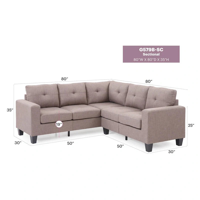 Canapé sectionnel en L 2 pièces Newbury 82 po de large en sergé de polyester - 32 L x 82 l x 35 H