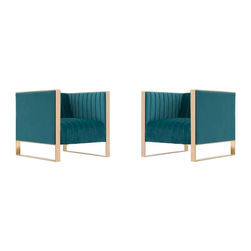 Manhattan Comfort Trillium - Fauteuil d'appoint en Velours avec Cadre Doré (Lot de 2)