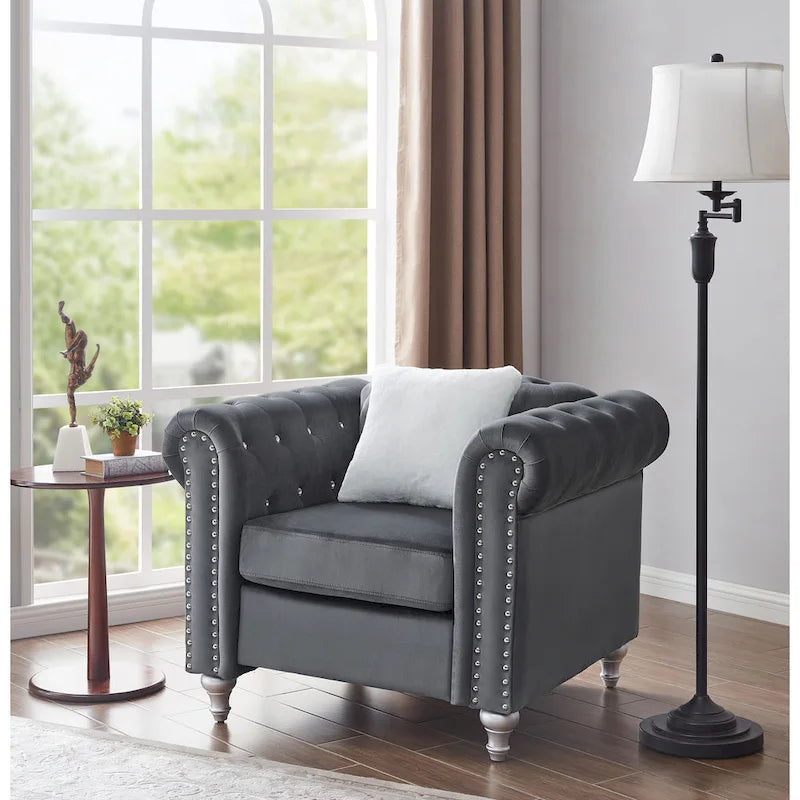 Fauteuil en Velours Raisa avec Accents de Cristal