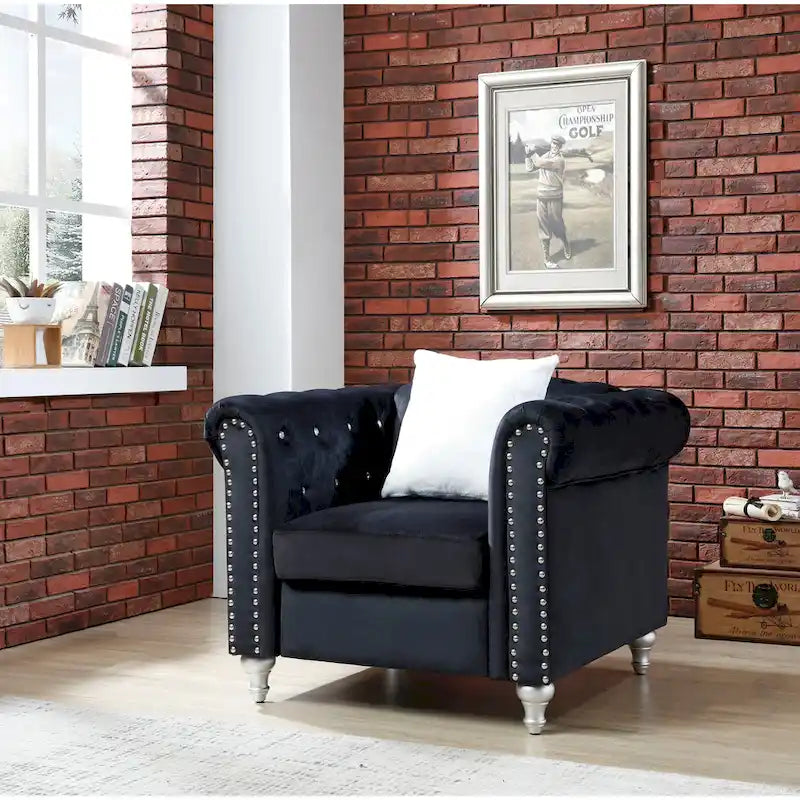Fauteuil en Velours Raisa avec Accents de Cristal