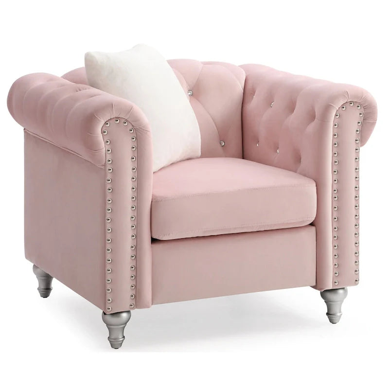 Fauteuil en Velours Raisa avec Accents de Cristal