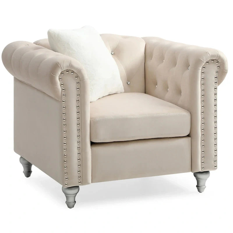 Fauteuil en Velours Raisa avec Accents de Cristal