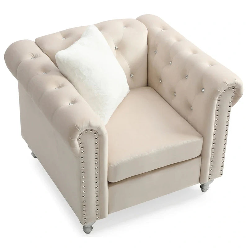 Fauteuil en Velours Raisa avec Accents de Cristal