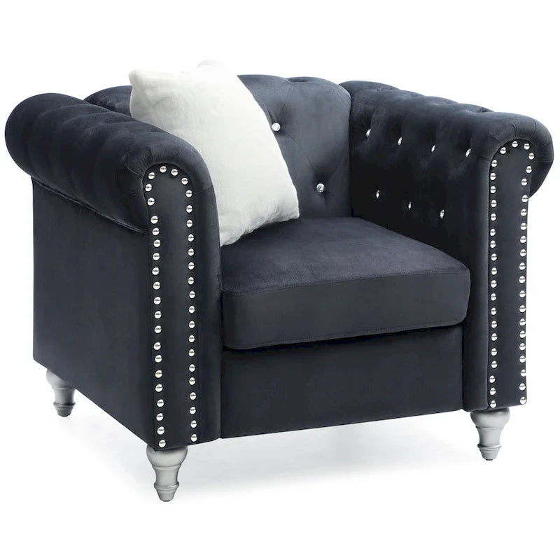 Fauteuil en Velours Raisa avec Accents de Cristal
