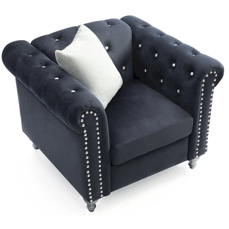 Fauteuil en Velours Raisa avec Accents de Cristal