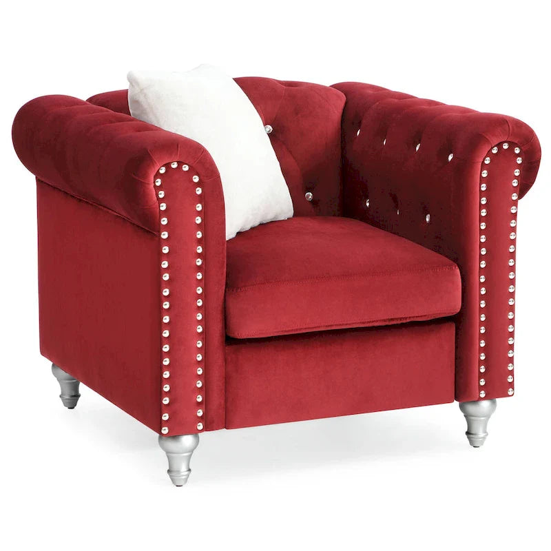 Fauteuil en Velours Raisa avec Accents de Cristal