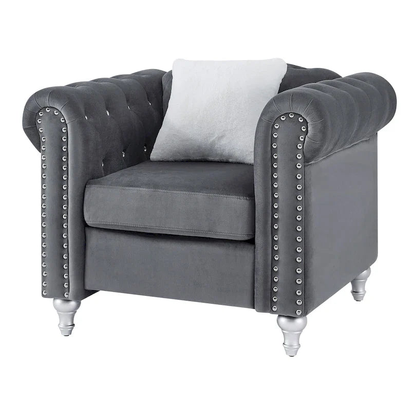 Fauteuil en Velours Raisa avec Accents de Cristal