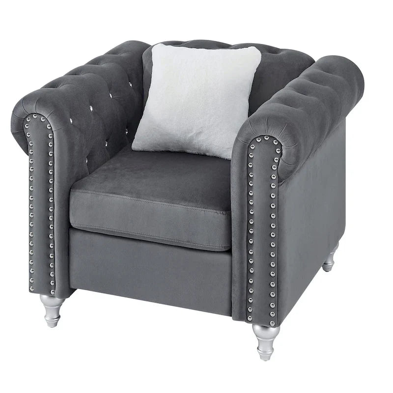Fauteuil en Velours Raisa avec Accents de Cristal