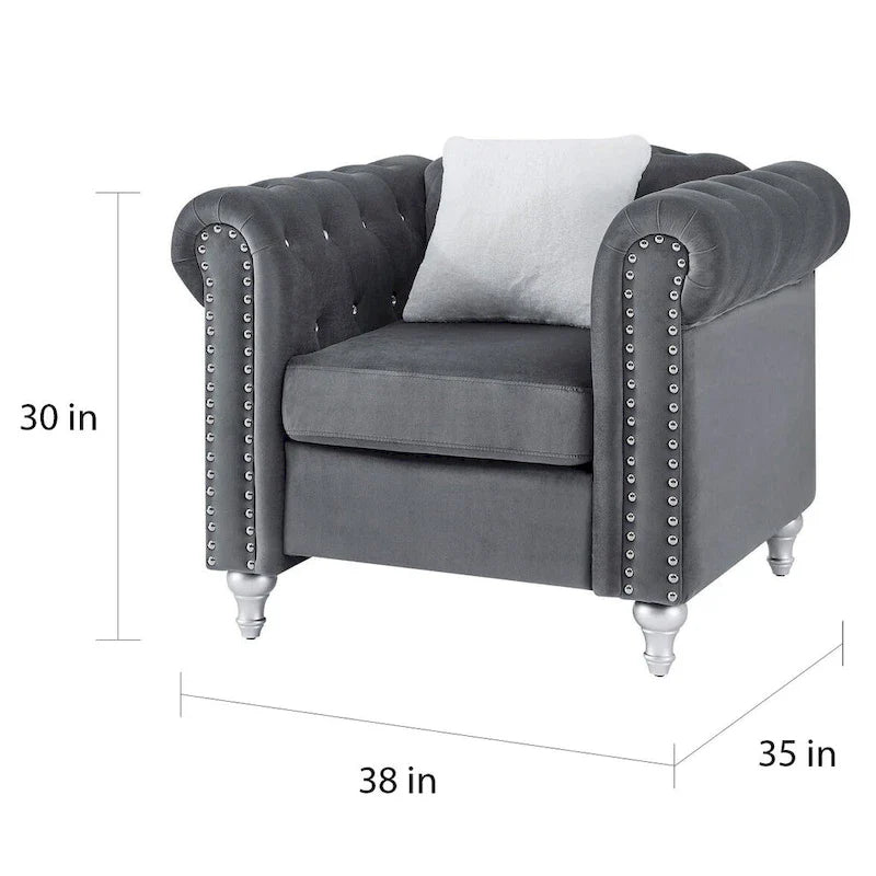 Fauteuil en Velours Raisa avec Accents de Cristal
