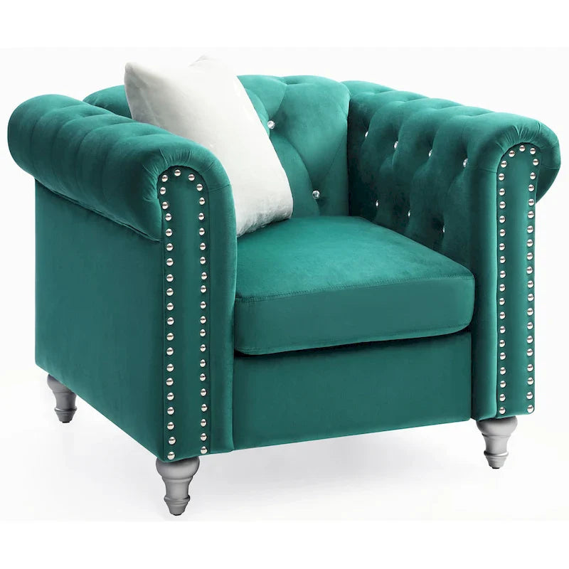 Fauteuil en Velours Raisa avec Accents de Cristal