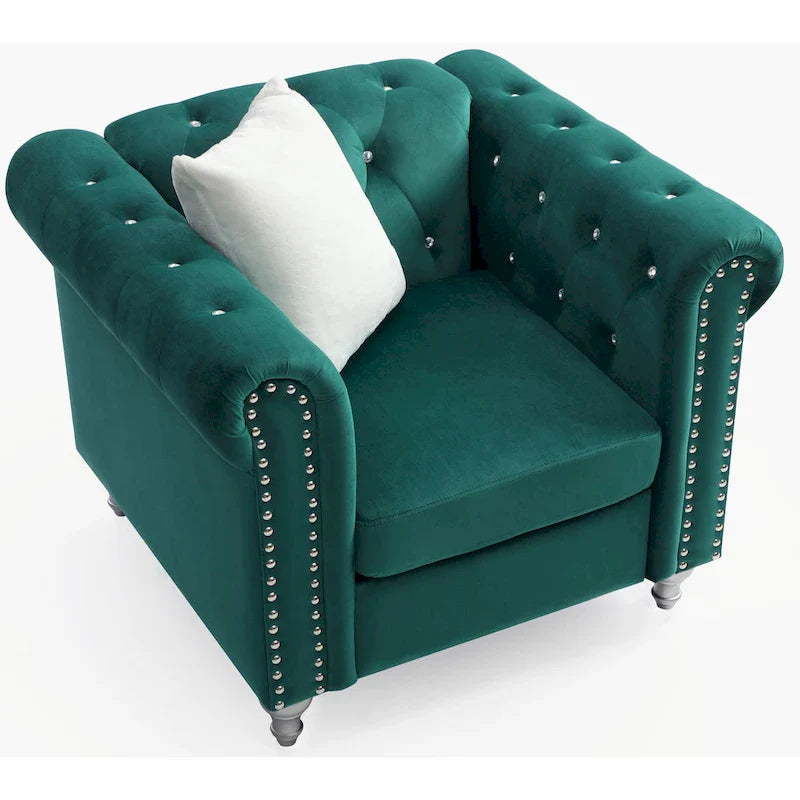 Fauteuil en Velours Raisa avec Accents de Cristal