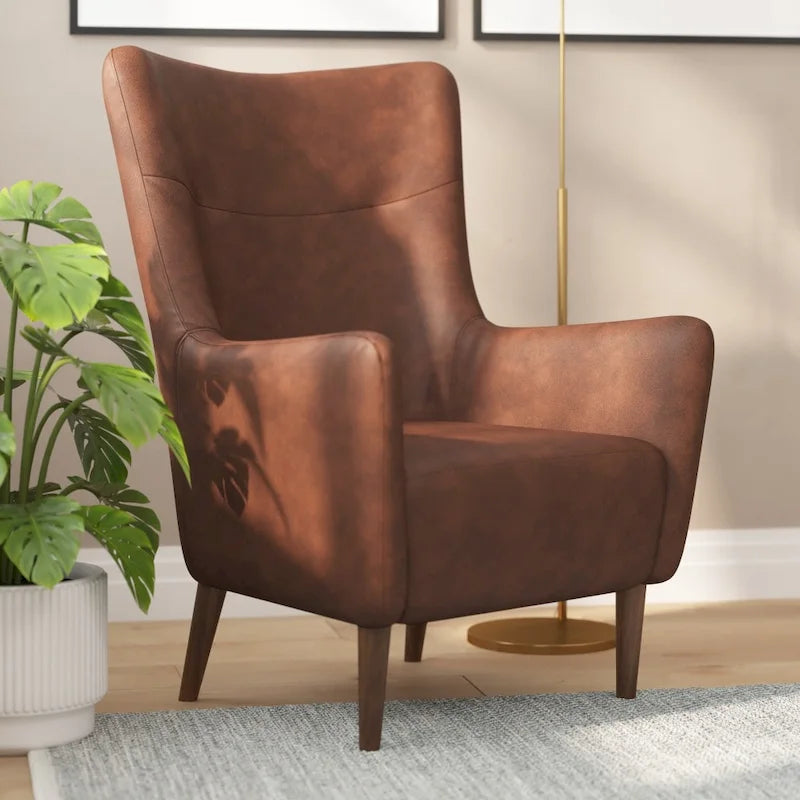 Fauteuil d'appoint capitonné à oreilles avec structure et pieds en bois