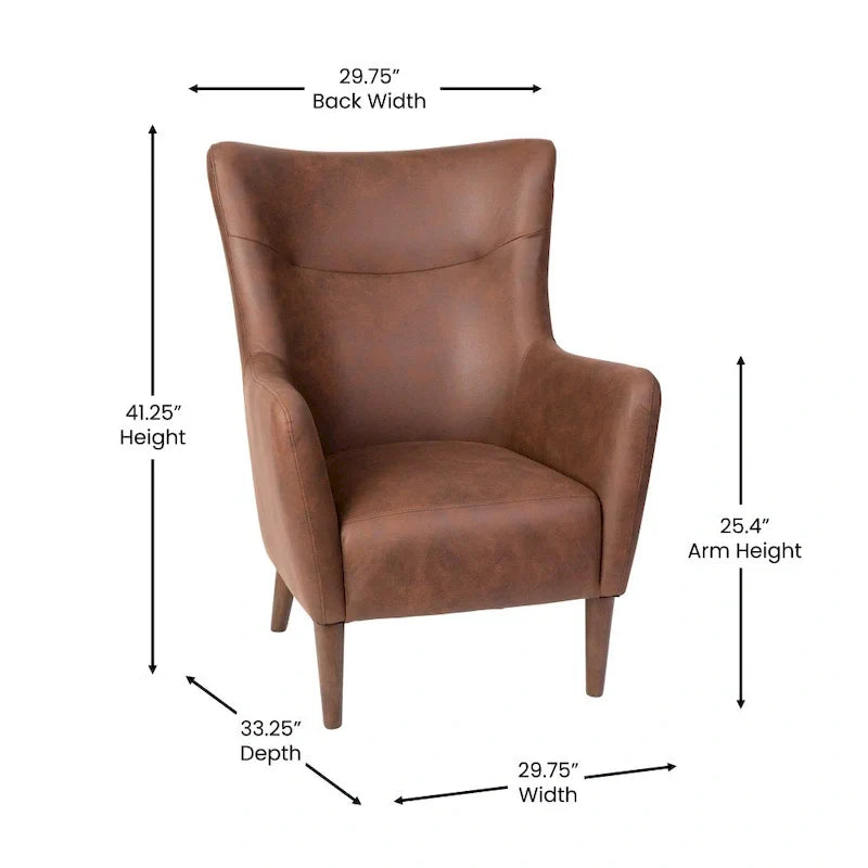 Fauteuil d'appoint capitonné à oreilles avec structure et pieds en bois