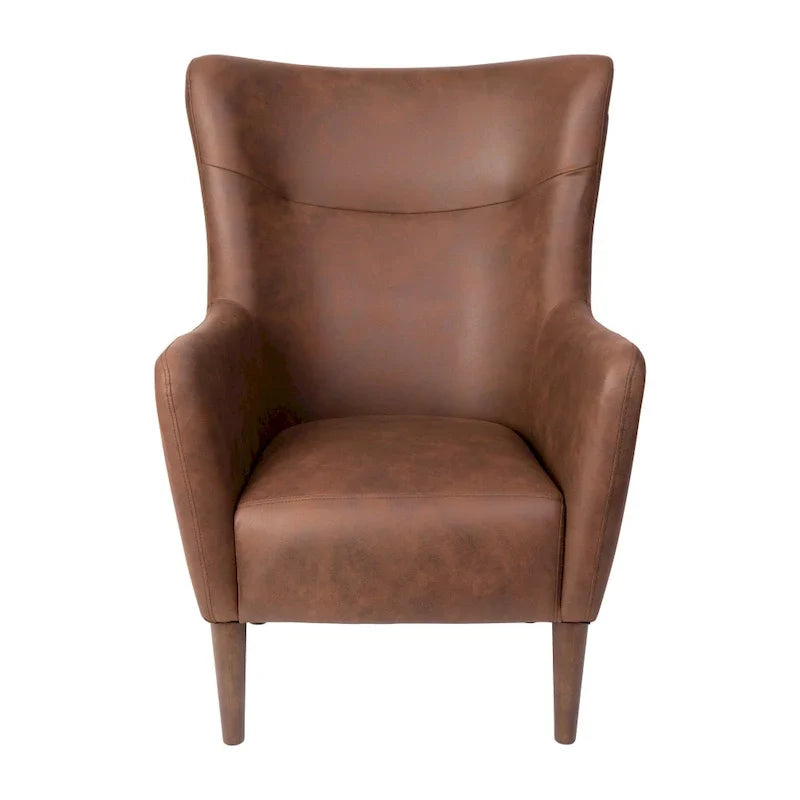 Fauteuil d'appoint capitonné à oreilles avec structure et pieds en bois