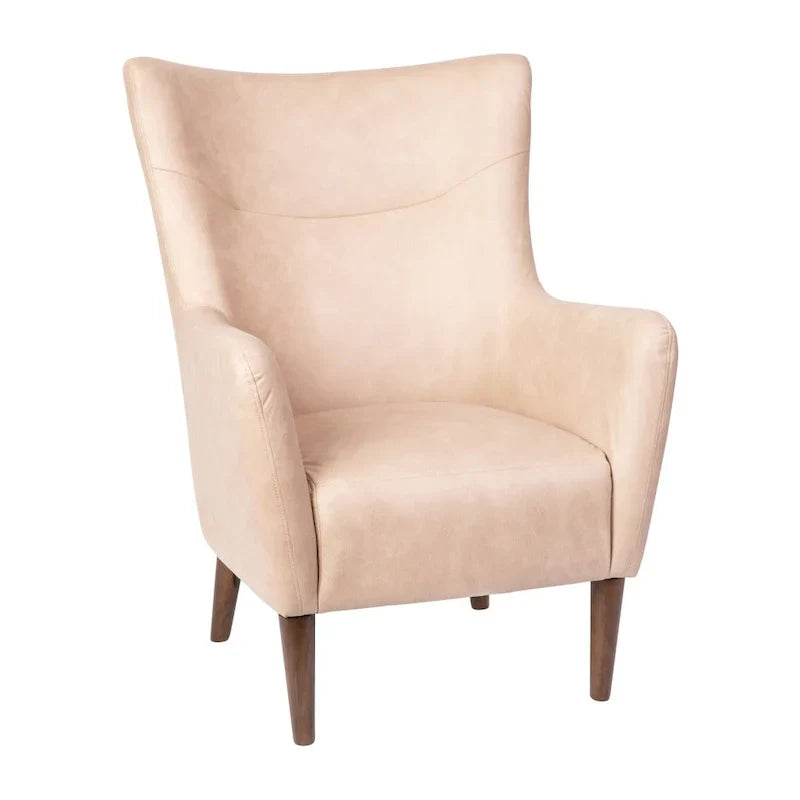Fauteuil d'appoint capitonné à oreilles avec structure et pieds en bois