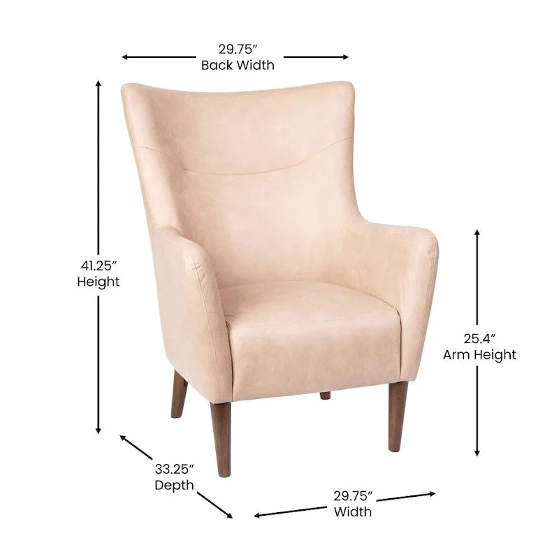 Fauteuil d'appoint capitonné à oreilles avec structure et pieds en bois