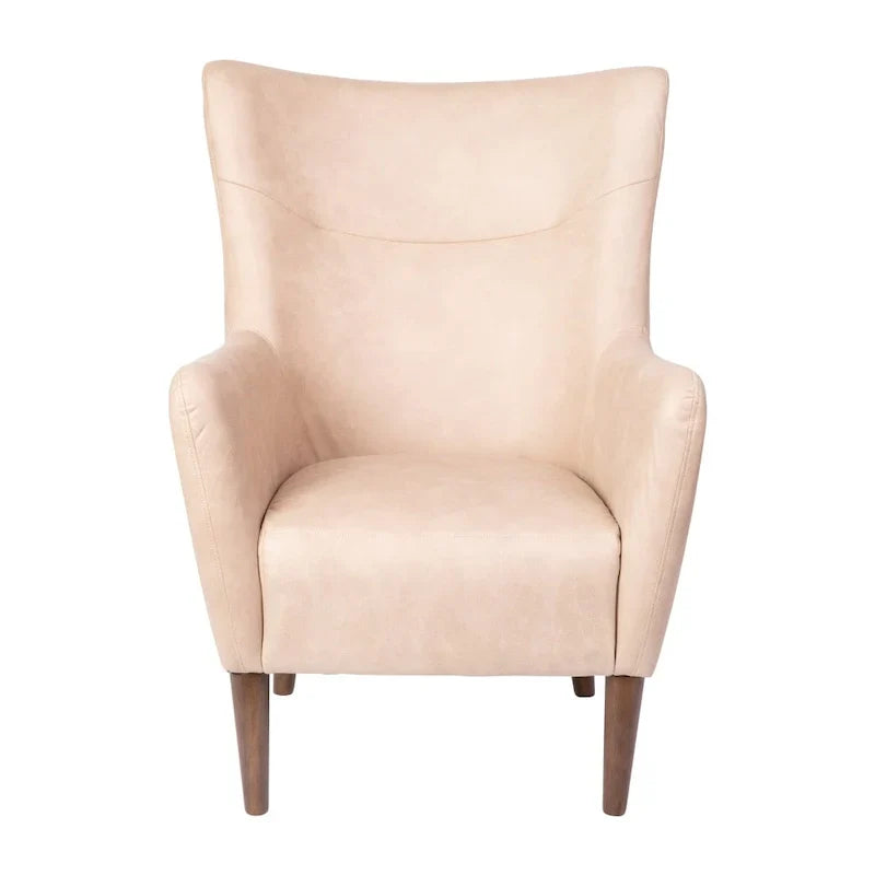 Fauteuil d'appoint capitonné à oreilles avec structure et pieds en bois