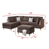 Poundex Furniture Sectionnel 3 pièces en chenille