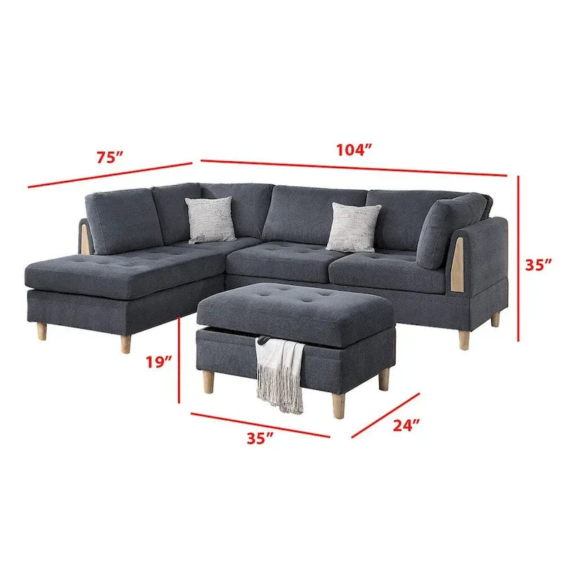 Poundex Furniture Sectionnel 3 pièces en chenille