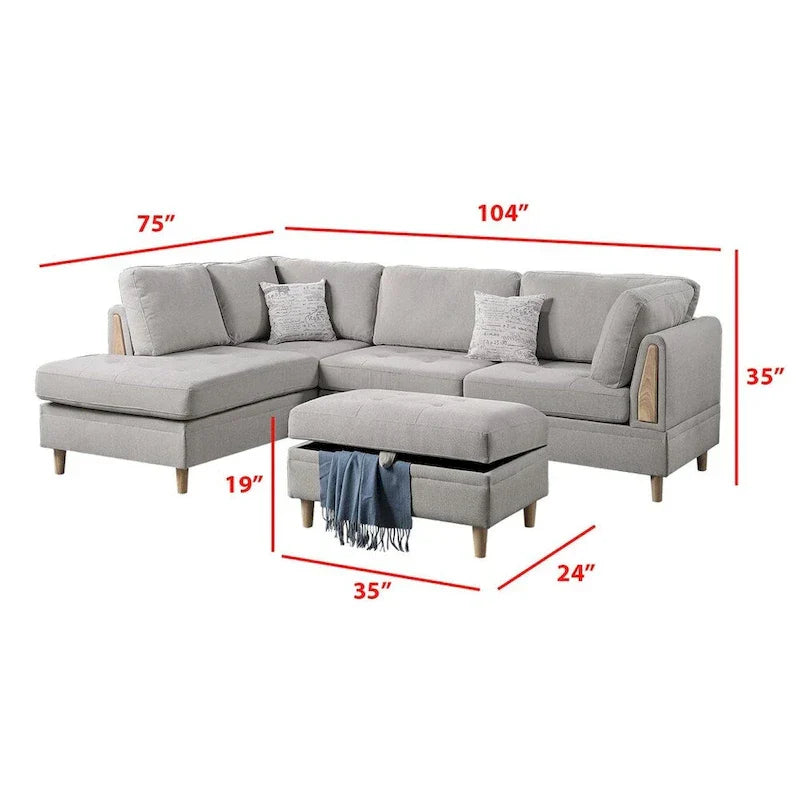 Poundex Furniture Sectionnel 3 pièces en chenille